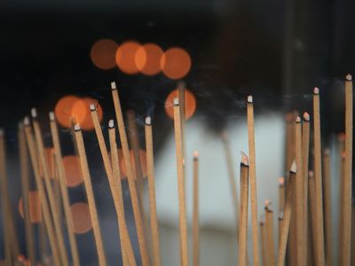Close up of incense smoke in a training room